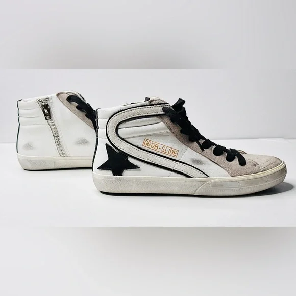 Golden Goose Slide White Grey Leather High Top Sneakers Shoes